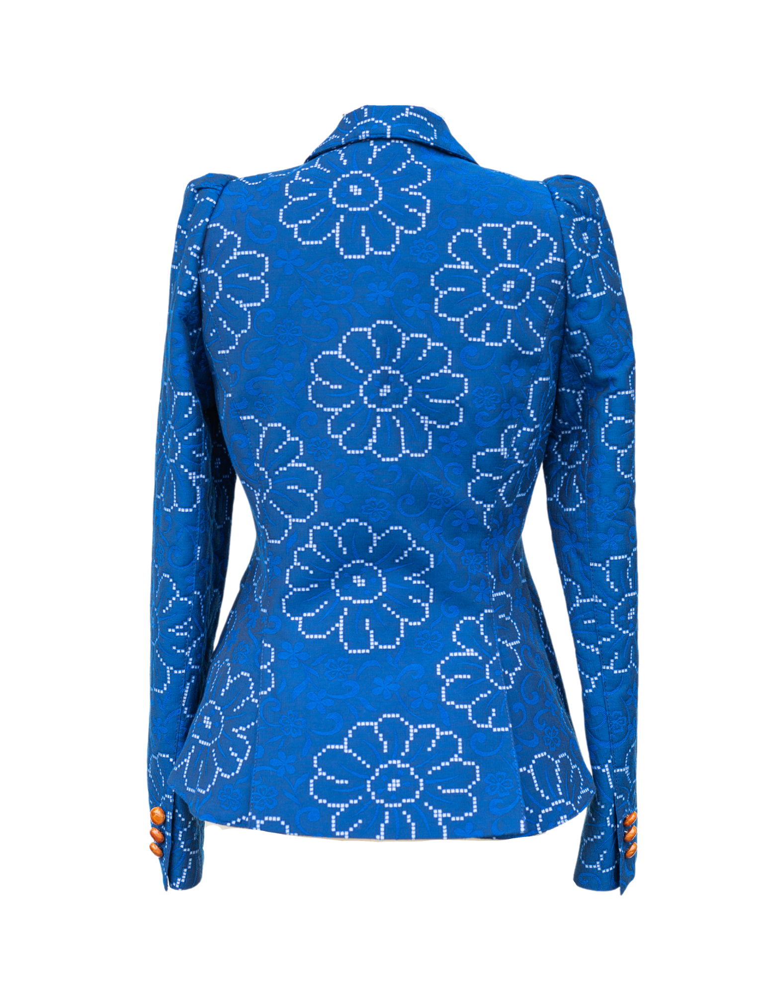 Pouf Sleeve One Button Blazer - Indigo Floral