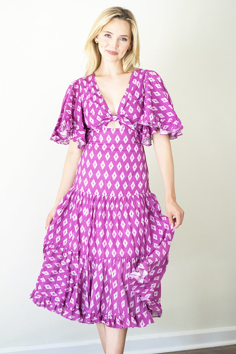 Almira Diamond Print Dress - Fuchsia