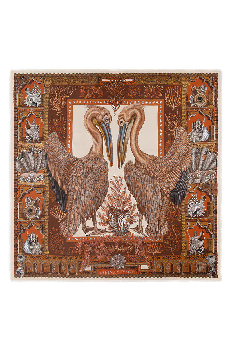 90cm x 90cm Medium Silk Scarf The Pelicans & The Sea